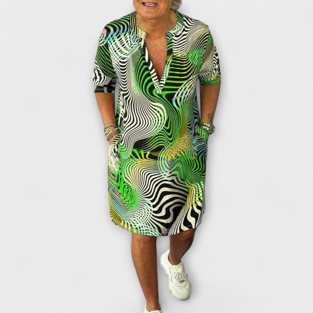 Liora - Barevné šaty s V-výstřihem