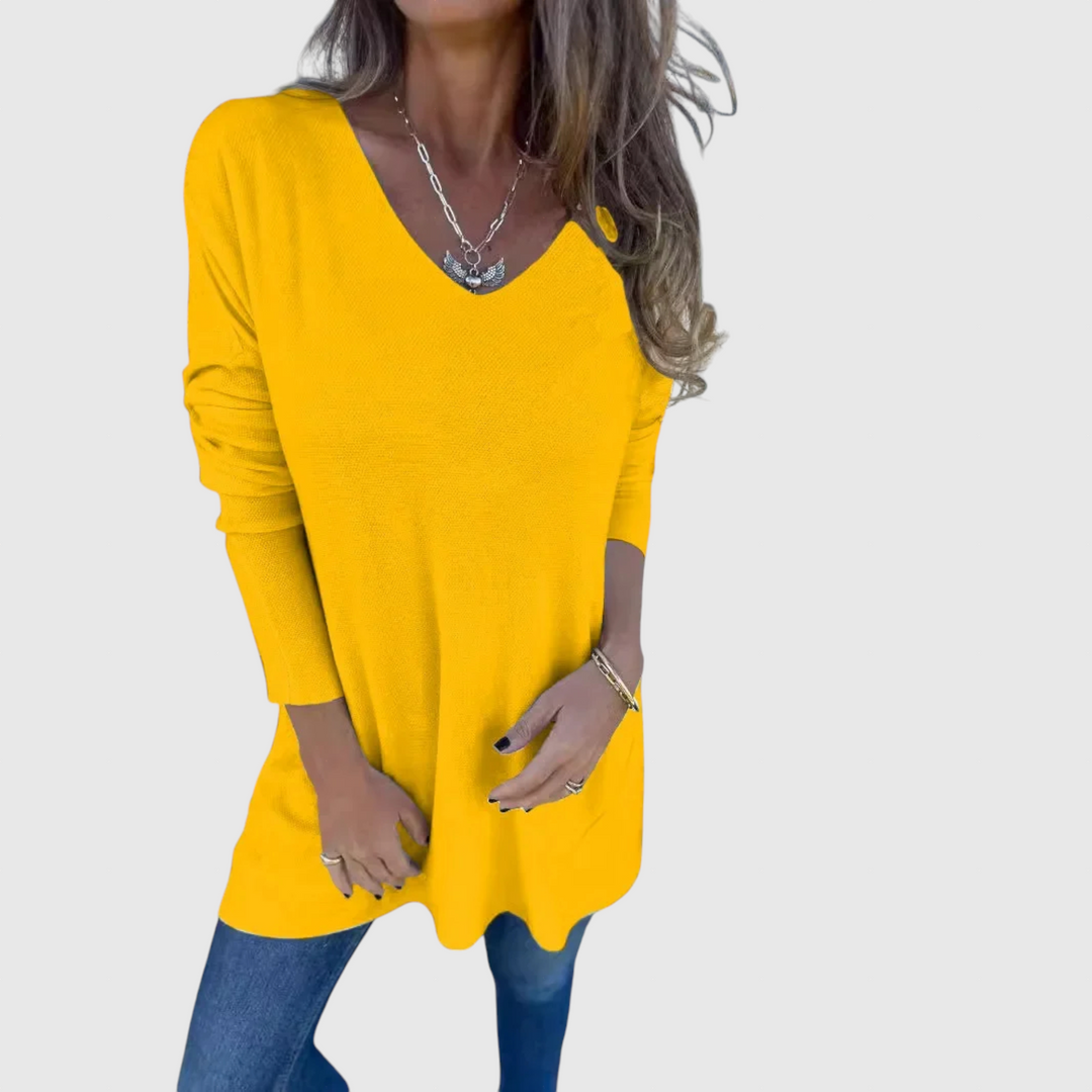Leona - Uvolněná pletená tunika s V výstřihem
