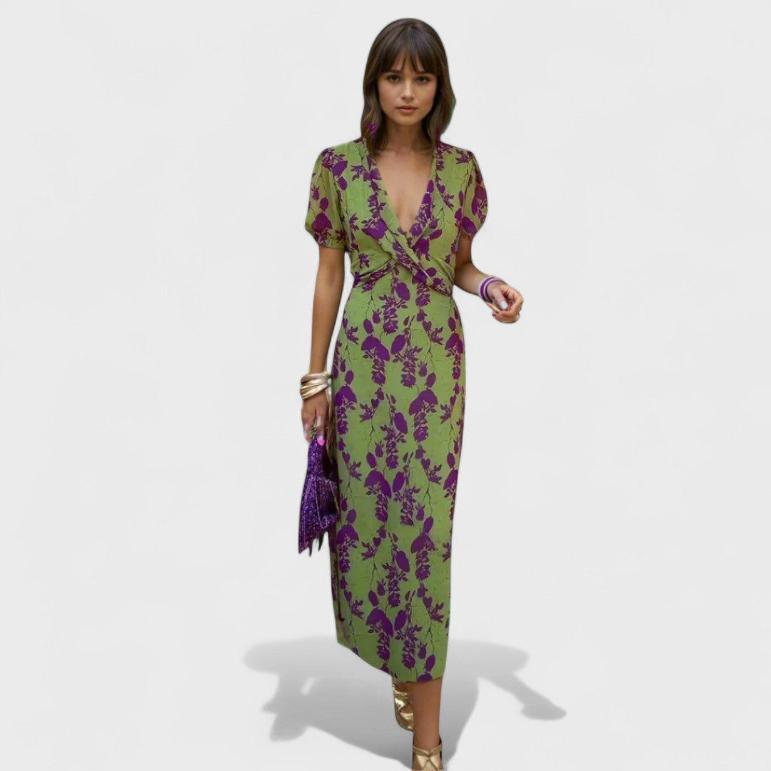 Rúbia - Zelené a Lilové Křížové Šaty