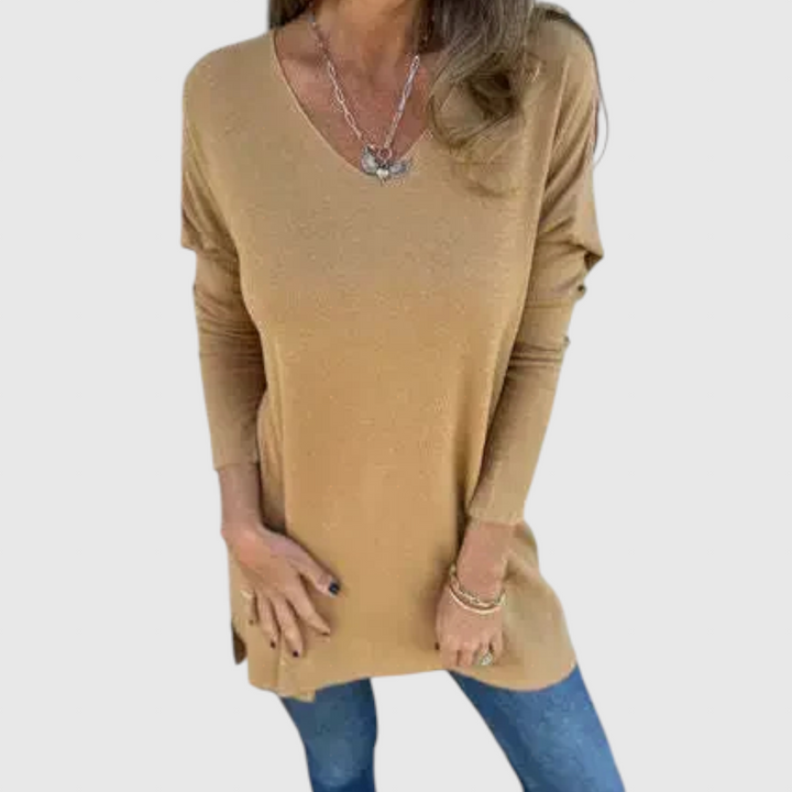 Leona - Uvolněná pletená tunika s V výstřihem