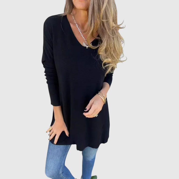 Leona - Uvolněná pletená tunika s V výstřihem