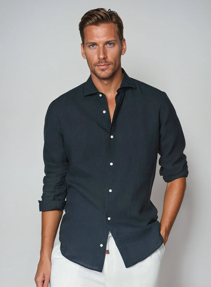 Esenciální Lněná Košile - Námořnická Modrá