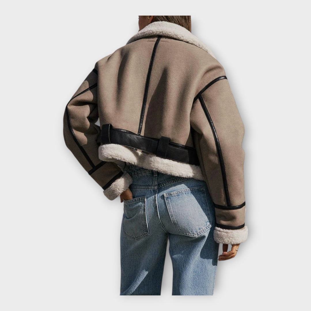 Kožená bunda s podšívkou a páskem