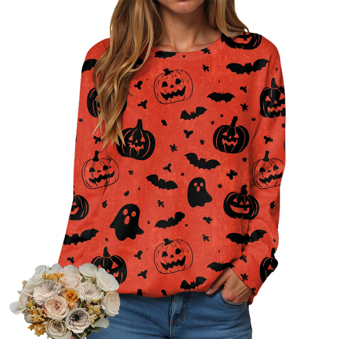 Dámské mikiny Halloween kulatý výstřih podzimní dámské oblečení oranžový vzor 3D tisk populární festivalové svetry
