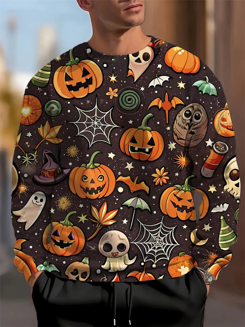 Módní dýňový netopýří vzor Halloween ošklivý svetr trendy podzim dlouhý rukáv 3D tištěné mikiny cool sváteční oblečení svetry