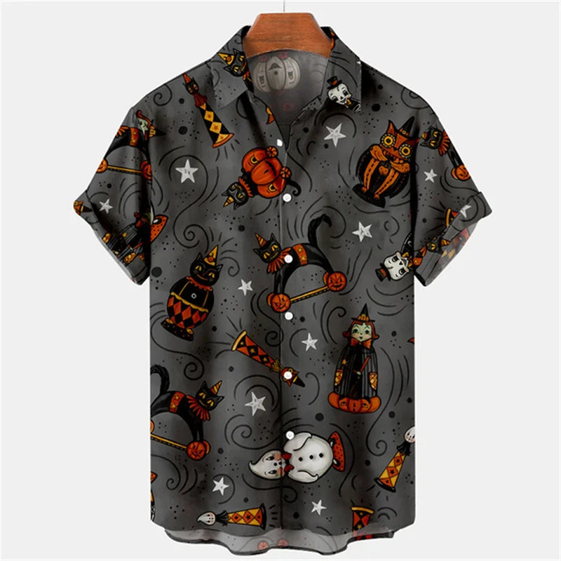 Vintage Pánská Košile Halloween Dýňová Hlava 3D Tisk Pánské Oblečení Léto Casual Hawaii Pláž Hawaiian Harajuku Prázdninová Košile