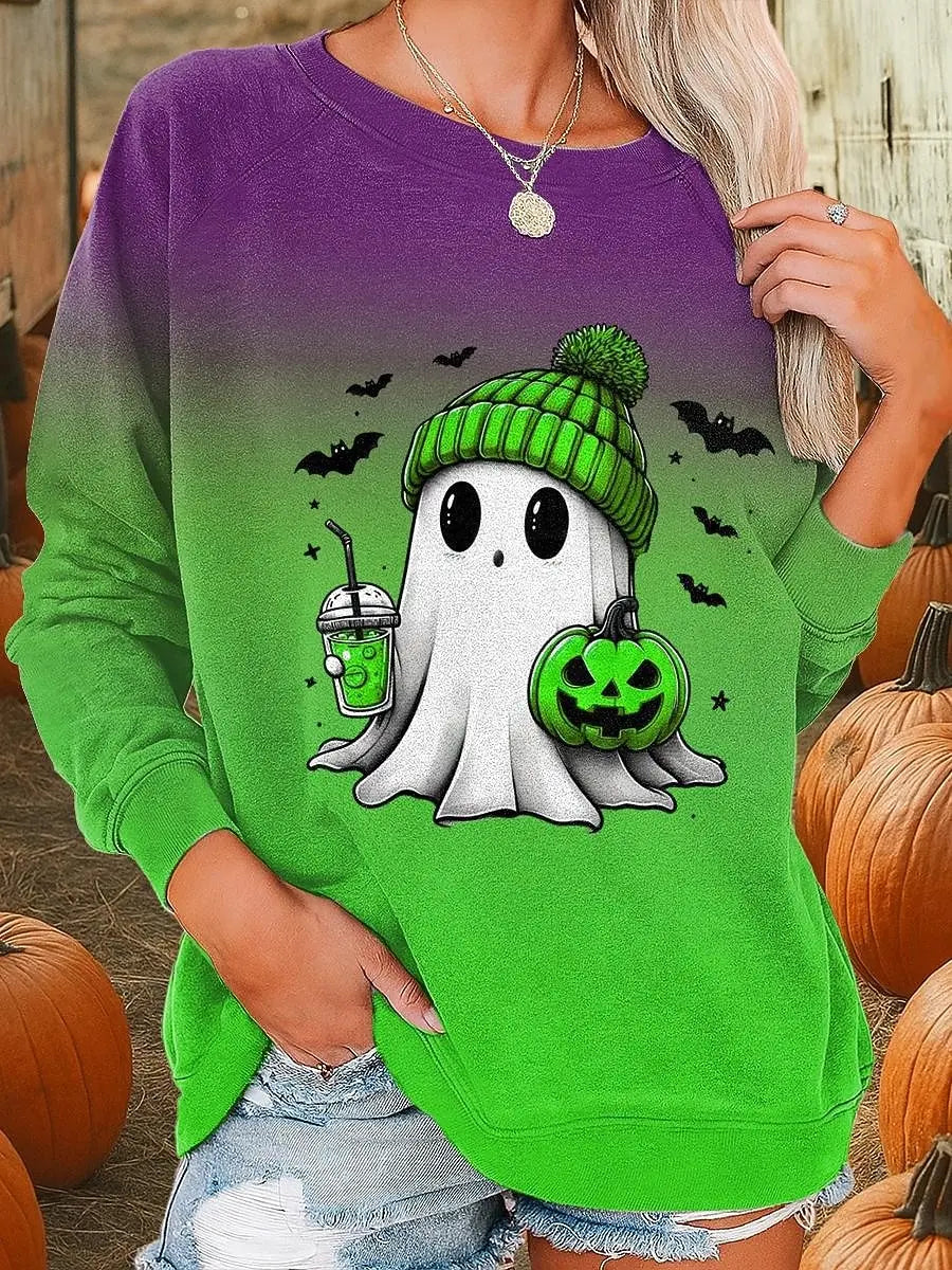 Podzimní zimní pulovr pro ženy s potiskem ducha na Halloween, 3D tisk, kulatý výstřih, dlouhý rukáv, dámské oblečení, Y2K streetwear