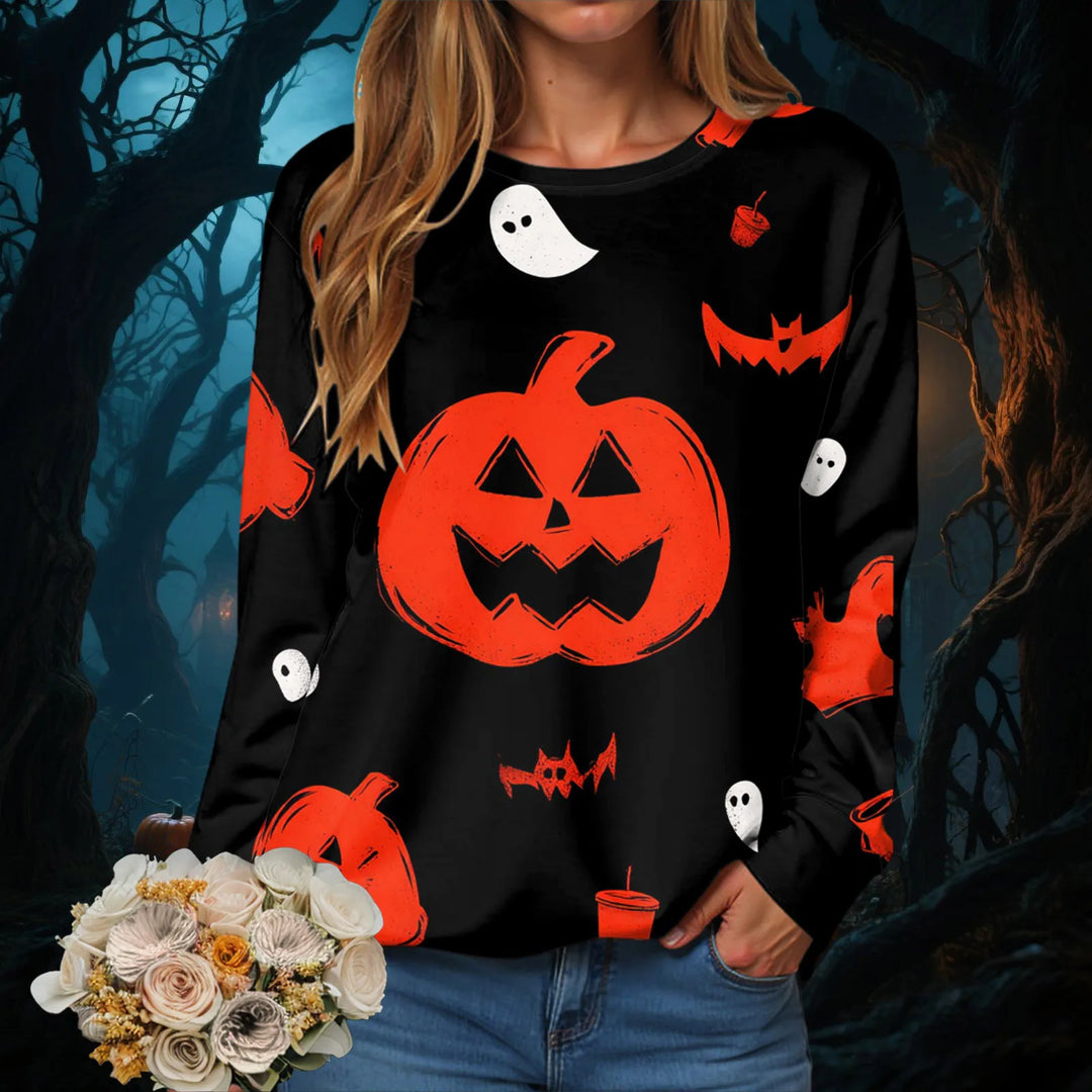 Dámské mikiny Halloween kulatý výstřih podzimní dámské oblečení oranžový vzor 3D tisk populární festivalové svetry
