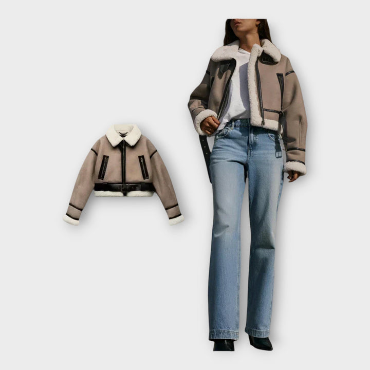 Kožená bunda s podšívkou a páskem