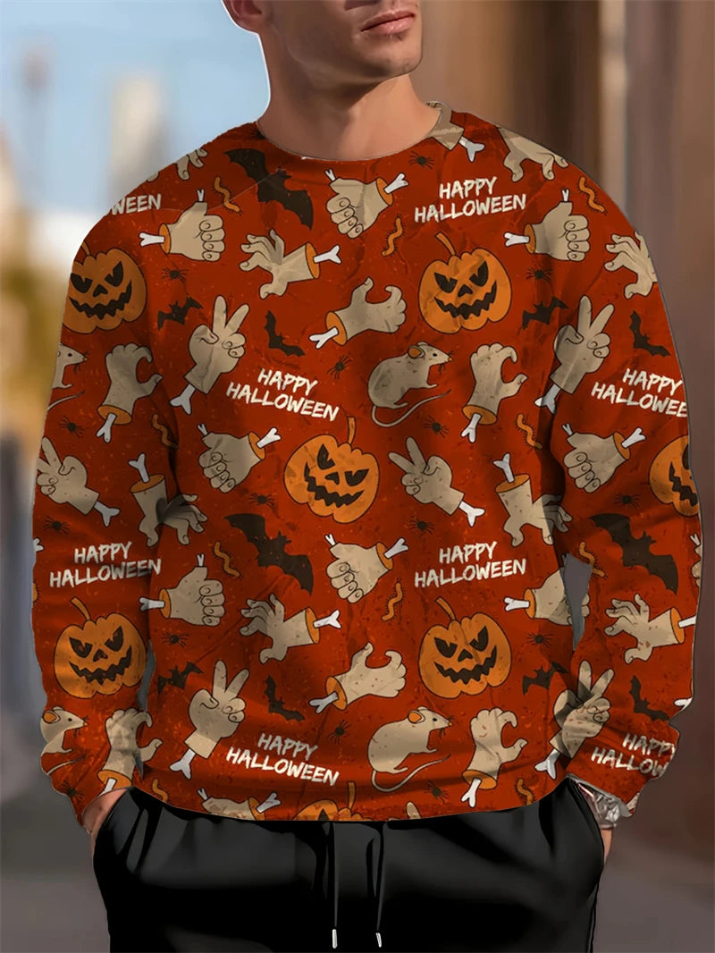 Módní dýňový netopýří vzor Halloween ošklivý svetr trendy podzim dlouhý rukáv 3D tištěné mikiny cool sváteční oblečení pulovry