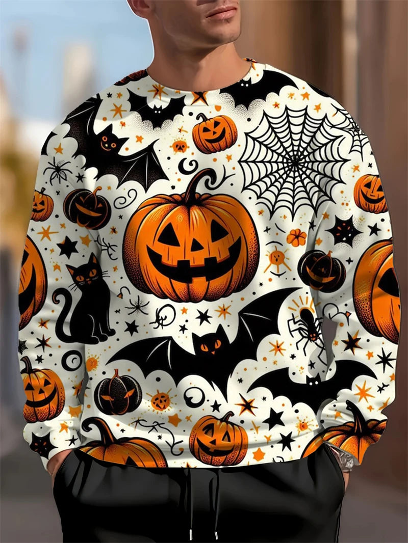 Módní dýňový netopýří vzor Halloween ošklivý svetr trendy podzim dlouhý rukáv 3D tištěné mikiny cool sváteční oblečení pulovry