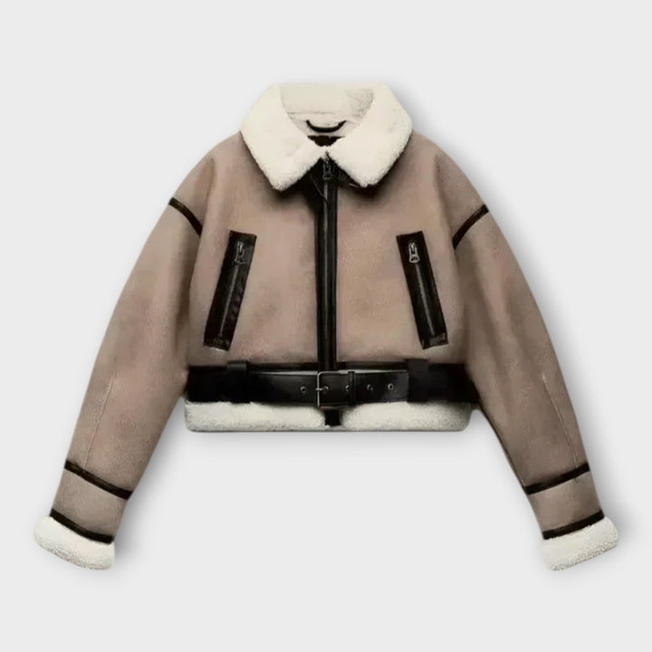 Kožená bunda s podšívkou a páskem