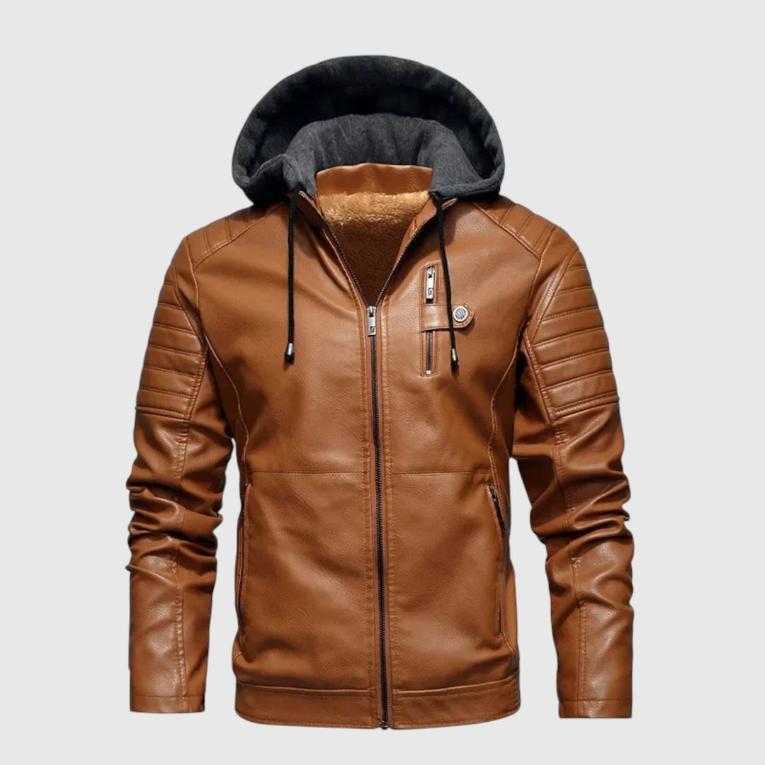 Boris - Kožená bunda s kapucí