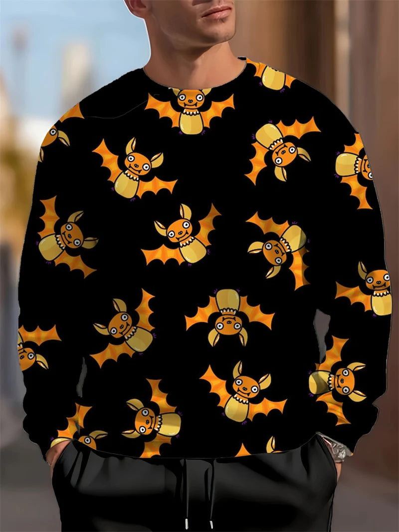 Módní dýňový netopýří vzor Halloween ošklivý svetr trendy podzim dlouhý rukáv 3D tištěné mikiny cool sváteční oblečení pulovry