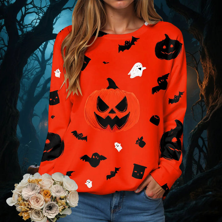 Dámské mikiny Halloween kulatý výstřih podzimní dámské oblečení oranžový vzor 3D tisk populární festivalové svetry