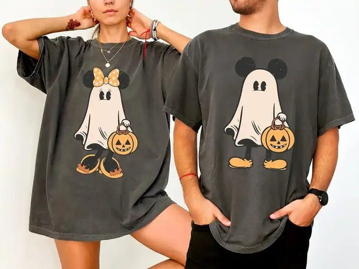 Retro Mickey Minnie Halloween párové trička Mickey Ghost Minnie Ghost tričko Strašidelná sezóna tričko Disney Halloween