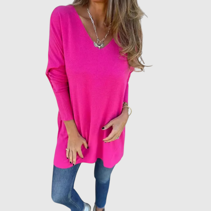 Leona - Uvolněná pletená tunika s V výstřihem