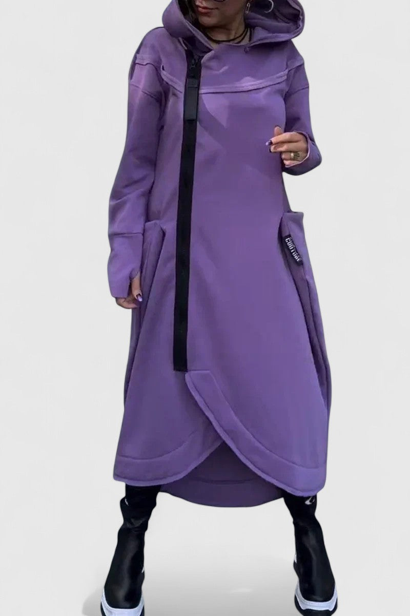 MARIE-Dlouhý kabát s kapucí a zipem