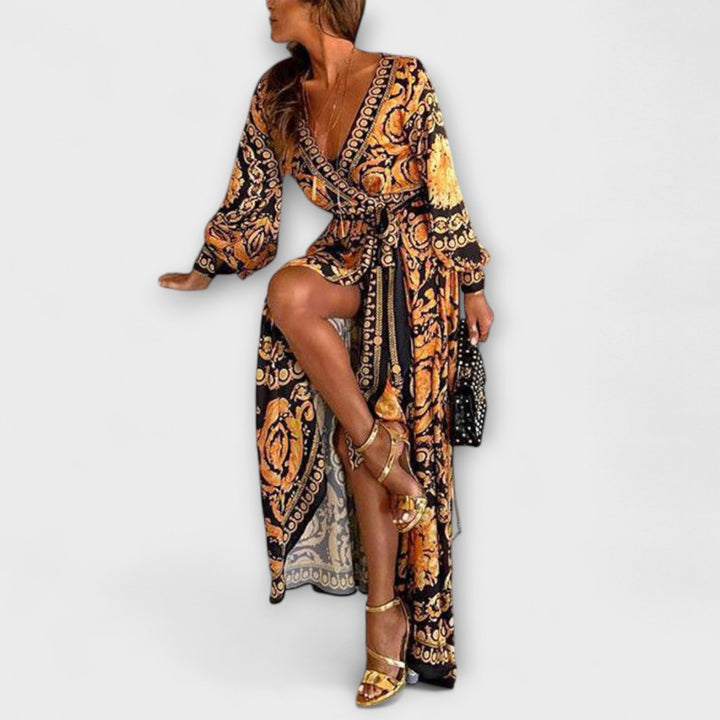 Zavinovací šaty - Boho dámské šaty s rozparkem