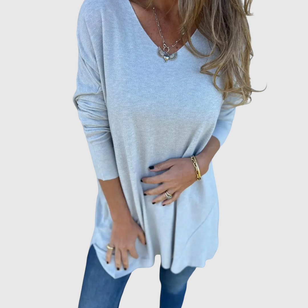 Leona - Uvolněná pletená tunika s V výstřihem