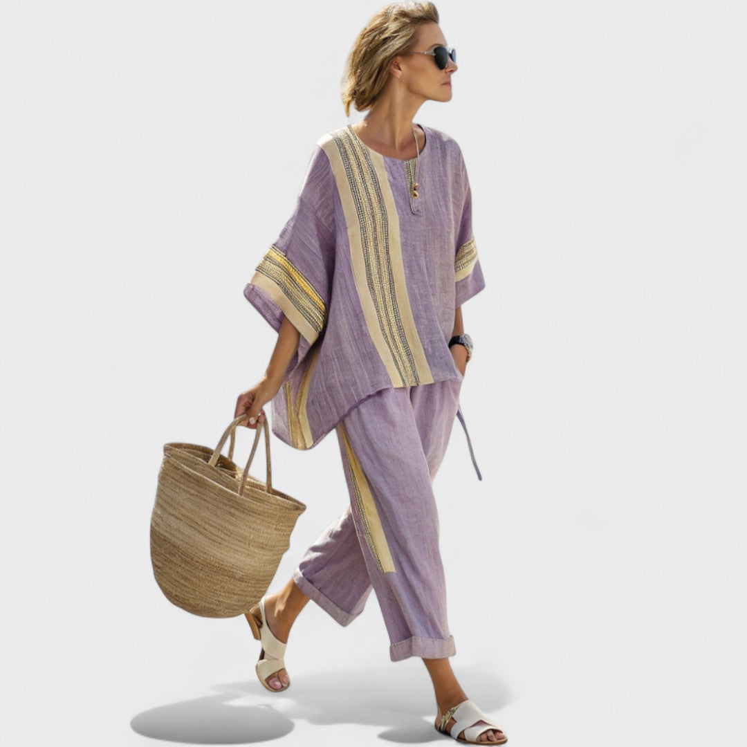 Hana - Lehký Dvoudílný Komplet s Pruhy