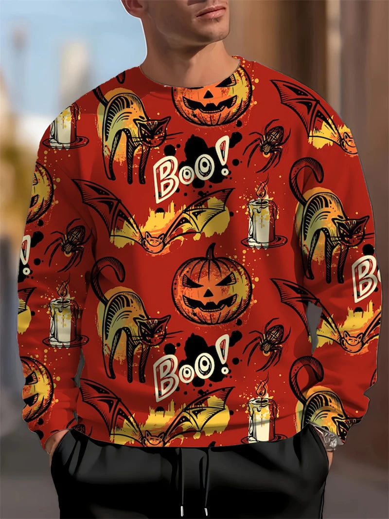 Módní dýňový netopýří vzor Halloween ošklivý svetr trendy podzim dlouhý rukáv 3D tištěné mikiny cool sváteční oblečení pulovry