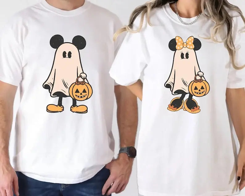Retro Mickey Minnie Halloween párové trička Mickey Ghost Minnie Ghost tričko Strašidelná sezóna tričko Disney Halloween