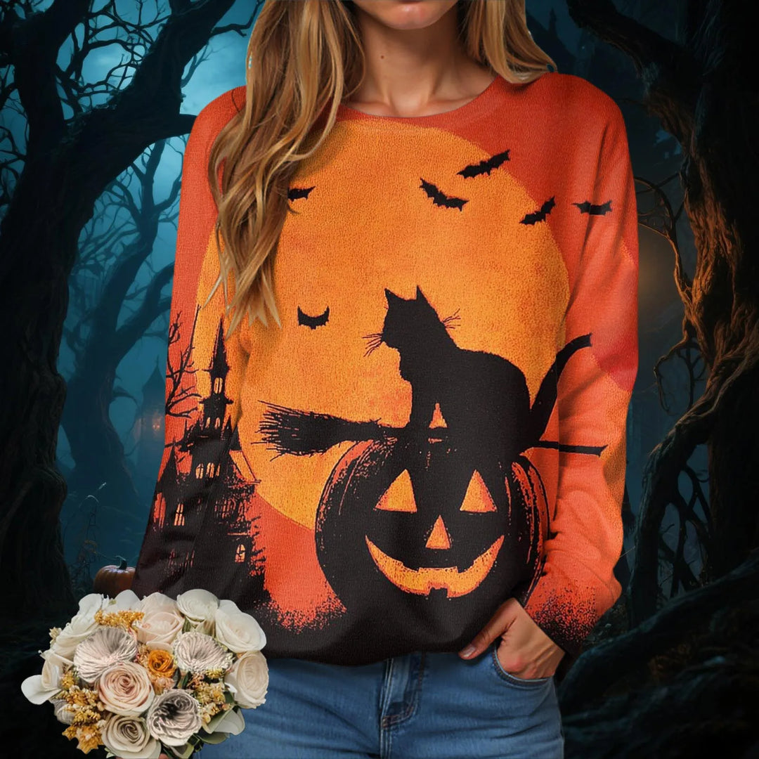 Dámské mikiny Halloween kulatý výstřih podzimní dámské oblečení oranžový vzor 3D tisk populární festivalové svetry