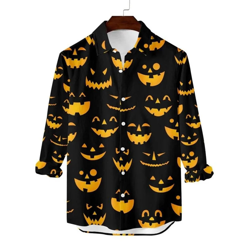 Pánské Halloween trička s dlouhým rukávem, tričko s potiskem dýňové hlavy, trendy společenské oblečení 2023, nové městské volnočasové tričko s dlouhým rukávem pro muže