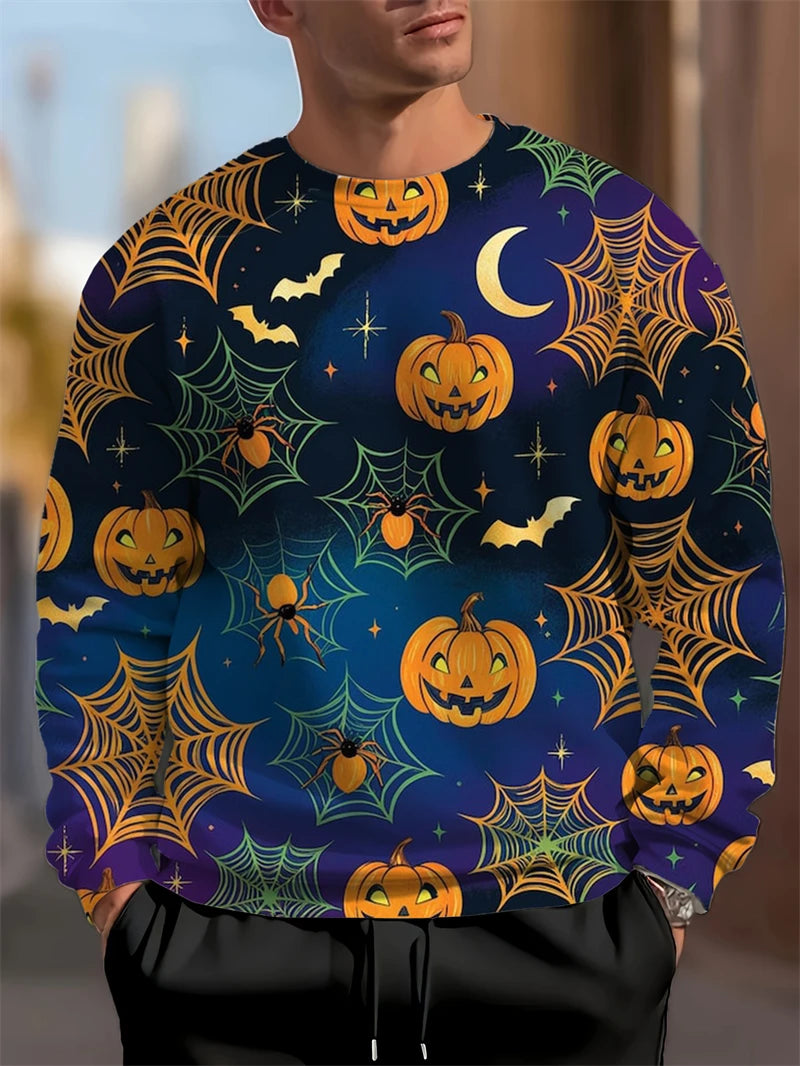 Módní dýňový netopýří vzor Halloween ošklivý svetr trendy podzim dlouhý rukáv 3D tištěné mikiny cool sváteční oblečení svetry
