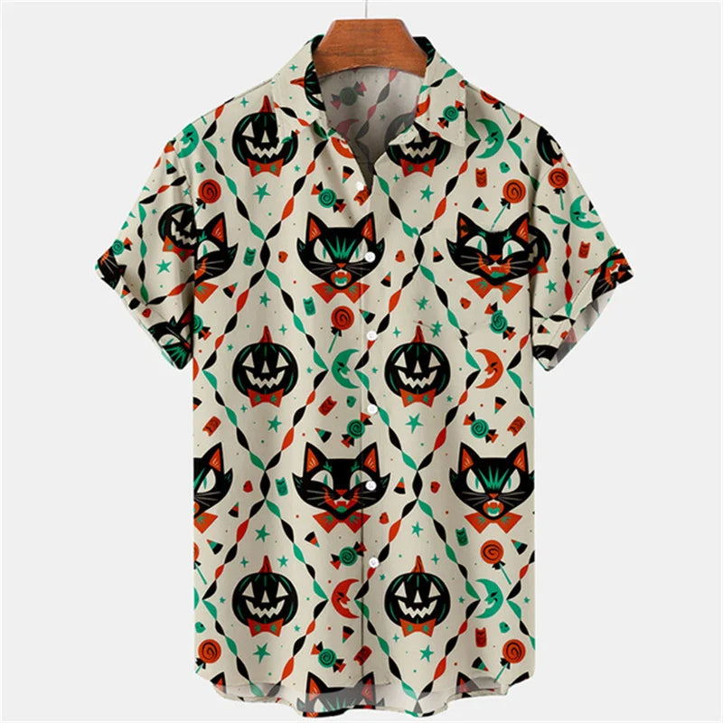 Vintage Pánská Košile Halloween Dýňová Hlava 3D Tisk Pánské Oblečení Léto Casual Hawaii Pláž Hawaiian Harajuku Prázdninová Košile