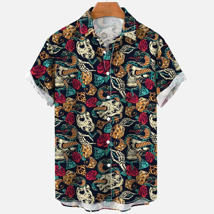 Letní pánská košile s 3D potiskem lebky a dýně Krátký rukáv Havajská ležérní ulice Party
