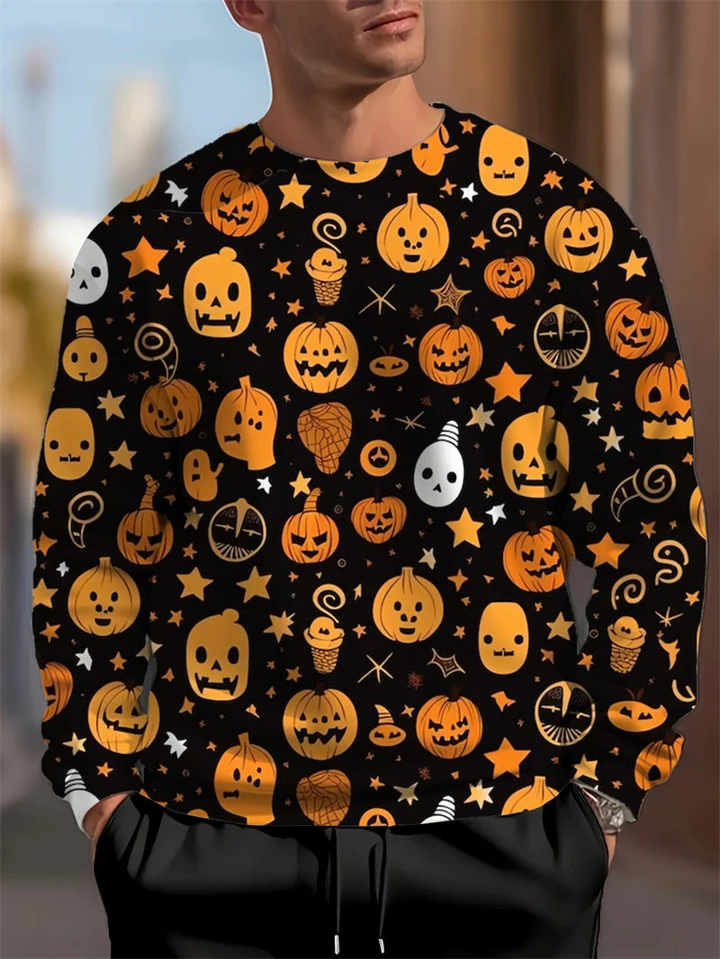 Módní dýňový netopýří vzor Halloween ošklivý svetr trendy podzim dlouhý rukáv 3D tištěné mikiny cool sváteční oblečení svetry