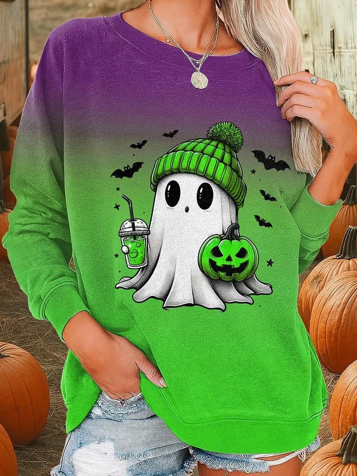 Podzimní zimní pulovr pro ženy s potiskem ducha na Halloween, 3D tisk, kulatý výstřih, dlouhý rukáv, dámské oblečení, Y2K streetwear