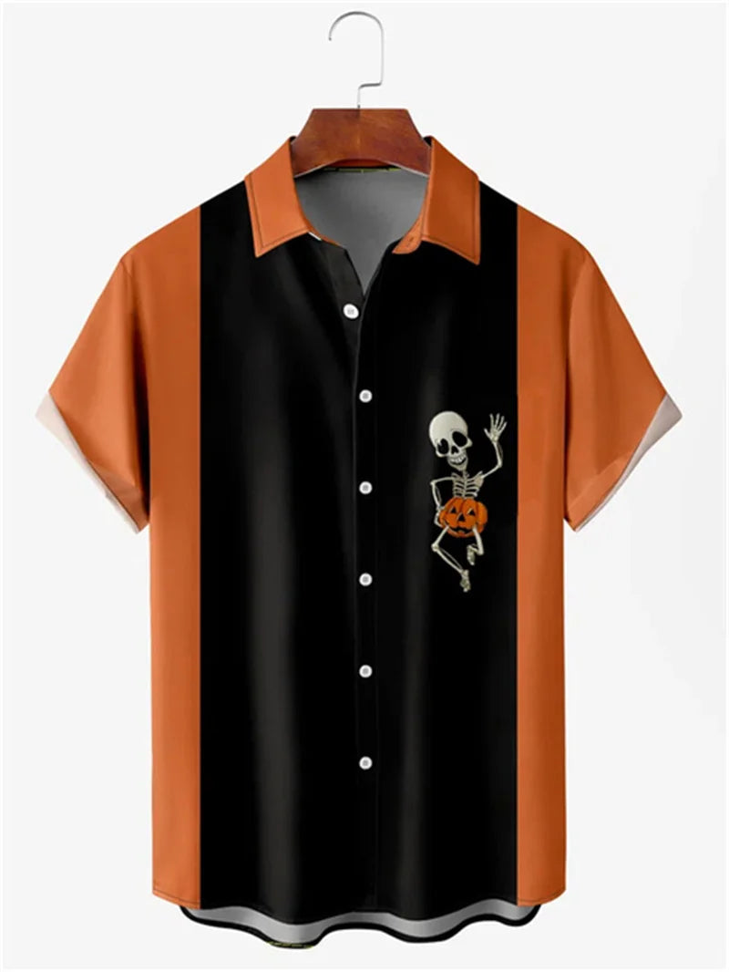 Vintage Pánská Košile Halloween Dýňová Hlava 3D Tisk Pánské Oblečení Léto Casual Hawaii Pláž Hawaiian Harajuku Prázdninová Košile