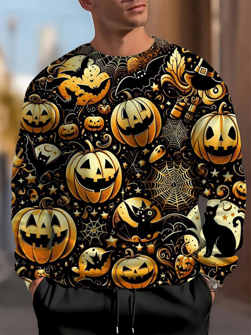 Módní dýňový netopýří vzor Halloween ošklivý svetr trendy podzim dlouhý rukáv 3D tištěné mikiny cool sváteční oblečení pulovry