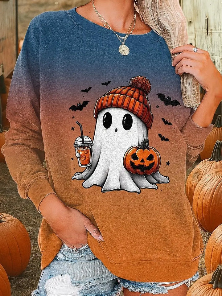 Podzimní zimní pulovr pro ženy s potiskem ducha na Halloween, 3D tisk, kulatý výstřih, dlouhý rukáv, dámské oblečení, Y2K streetwear