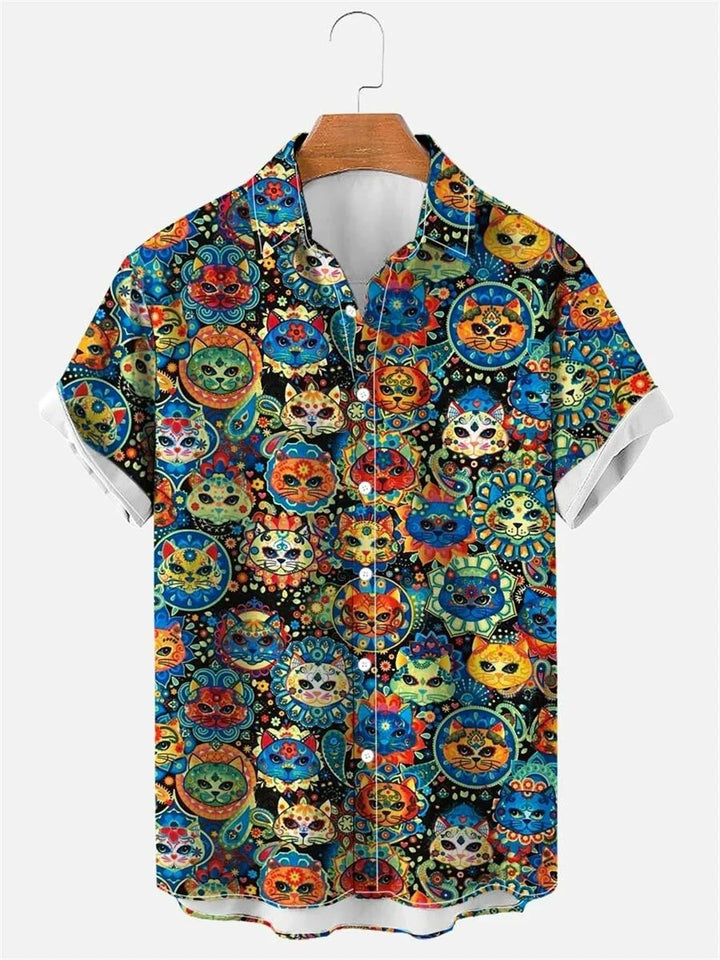 Letní pánská košile s 3D potiskem lebky a dýně Krátký rukáv Havajská ležérní ulice Party