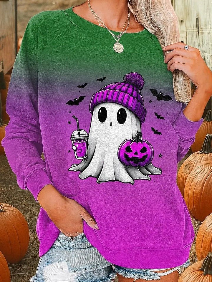 Podzimní zimní pulovr pro ženy s potiskem ducha na Halloween, 3D tisk, kulatý výstřih, dlouhý rukáv, dámské oblečení, Y2K streetwear
