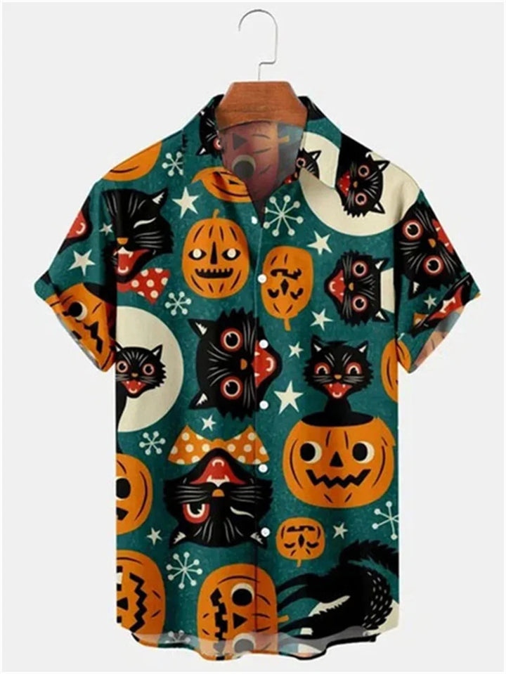 Vintage Pánská Košile Halloween Dýňová Hlava 3D Tisk Pánské Oblečení Léto Casual Hawaii Pláž Hawaiian Harajuku Prázdninová Košile