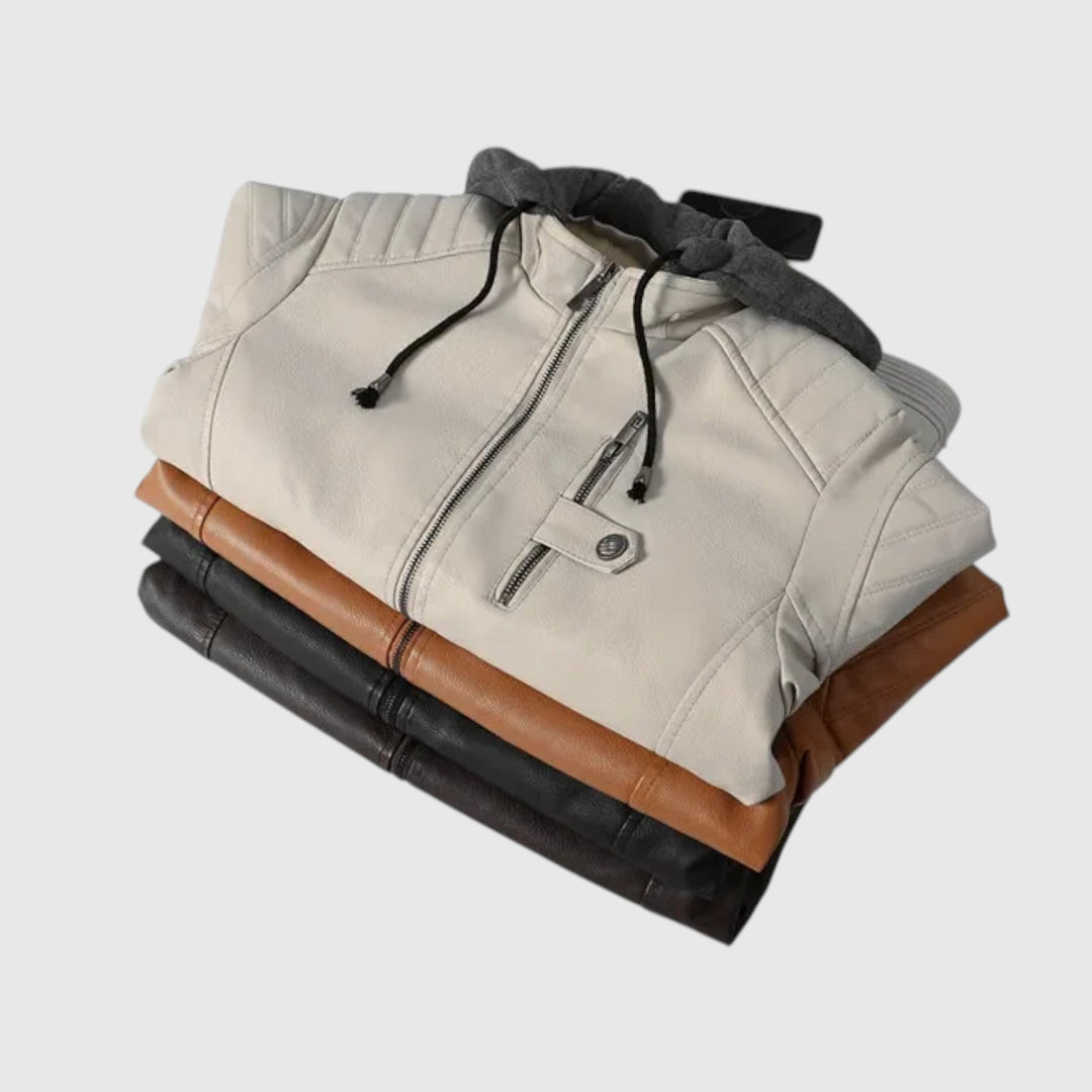 Boris - Kožená bunda s kapucí