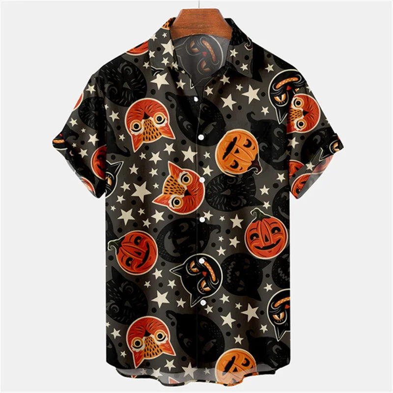 Vintage Pánská Košile Halloween Dýňová Hlava 3D Tisk Pánské Oblečení Léto Casual Hawaii Pláž Hawaiian Harajuku Prázdninová Košile