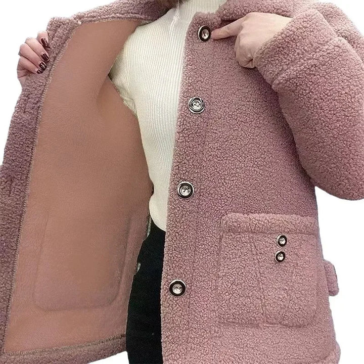 Stylový zimní dámský fleecový kabát s podšívkou – teplý sametový top ve velkých velikostech