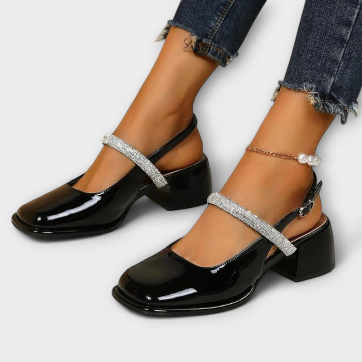 Celandra - Mary Janes s třpytivými pásky a blokovým podpatkem